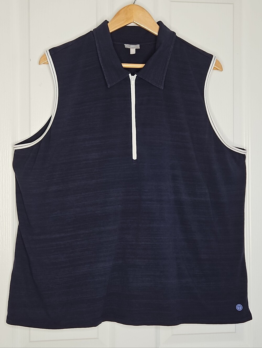 T by TALBOTS Plus Polo Navy Sleeveless Tank Tee Top 3X Womens Plus 1/4 Zip Blue